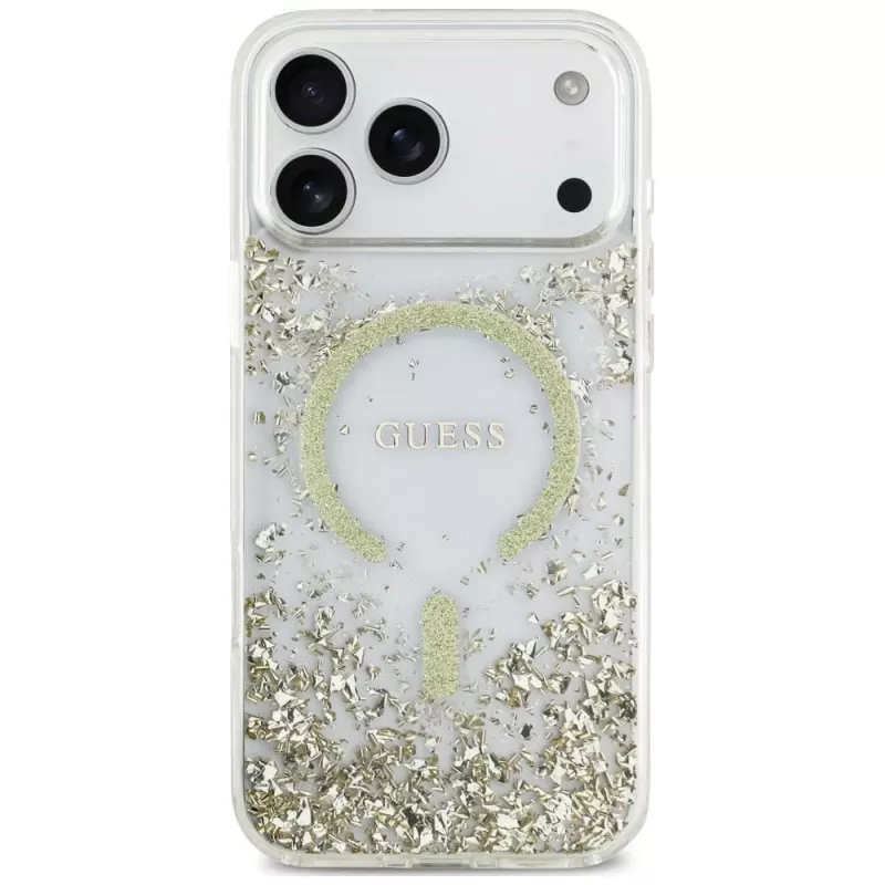 Guess Resin Bottom Glitter custodia MagSafe per iPhone 18 Pro Max / 17 Pro Max, oro