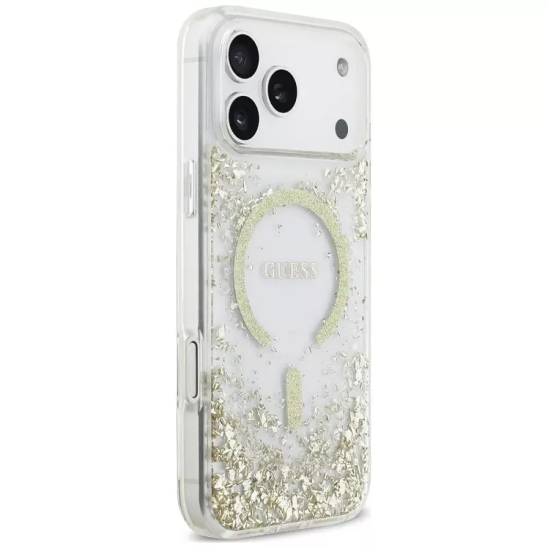 Guess Resin Bottom Glitter custodia MagSafe per iPhone 18 Pro Max / 17 Pro Max, oro