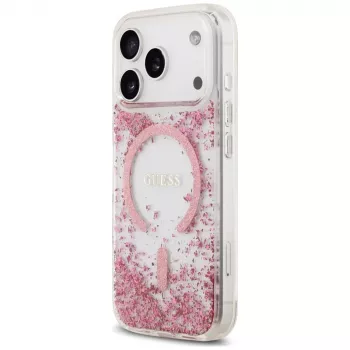 Guess Resin Bottom Glitter custodia MagSafe per Apple iPhone 18 Pro / 17 Pro, rosa