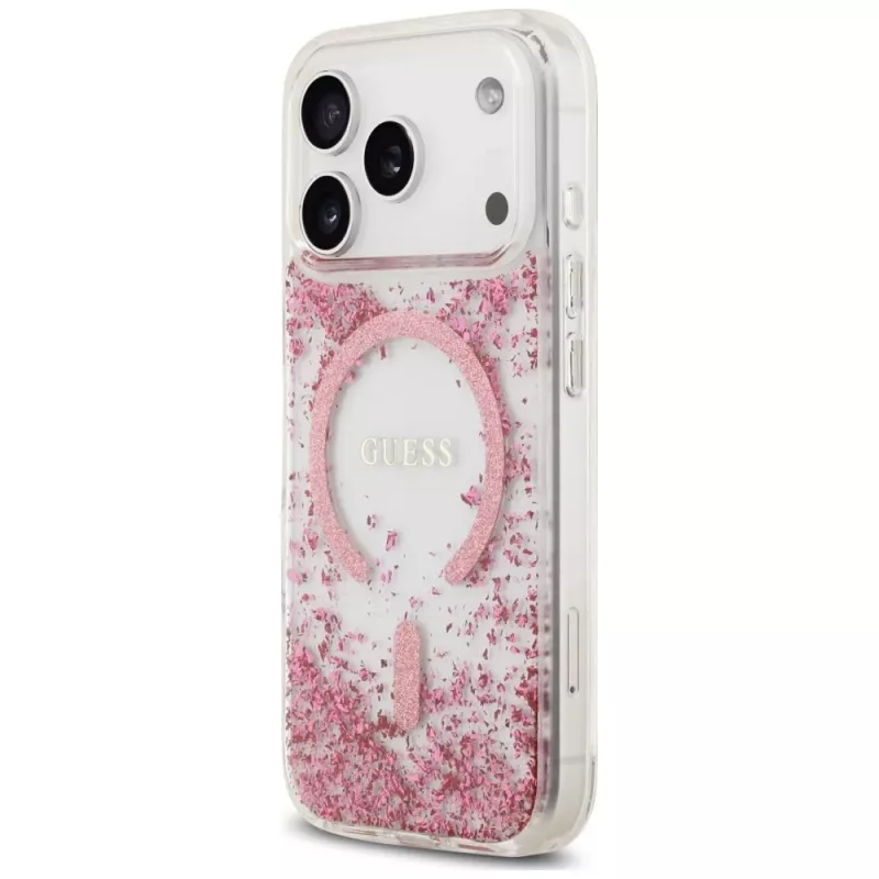 Guess Resin Bottom Glitter custodia MagSafe per Apple iPhone 18 Pro / 17 Pro, rosa