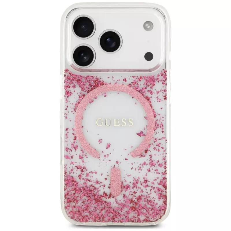 Guess Resin Bottom Glitter custodia MagSafe per Apple iPhone 18 Pro / 17 Pro, rosa