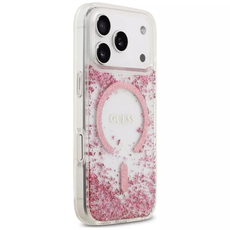 Guess Resin Bottom Glitter custodia MagSafe per Apple iPhone 18 Pro / 17 Pro, rosa