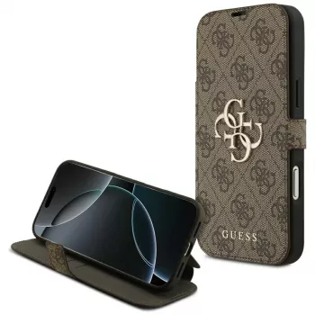 Guess Book 4G Metal Logo custodia a libro per iPhone 18 Pro Max / 17 Pro Max - marrone