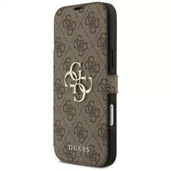 Guess Book 4G Metal Logo custodia a libro per iPhone 18 Pro Max / 17 Pro Max - marrone
