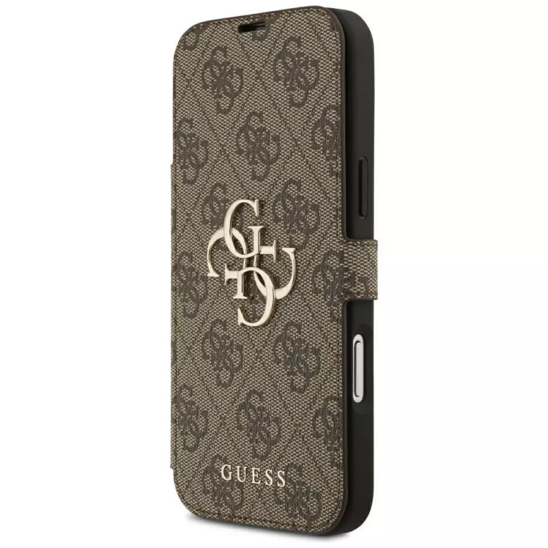 Guess Book 4G Metal Logo custodia a libro per iPhone 18 Pro Max / 17 Pro Max - marrone