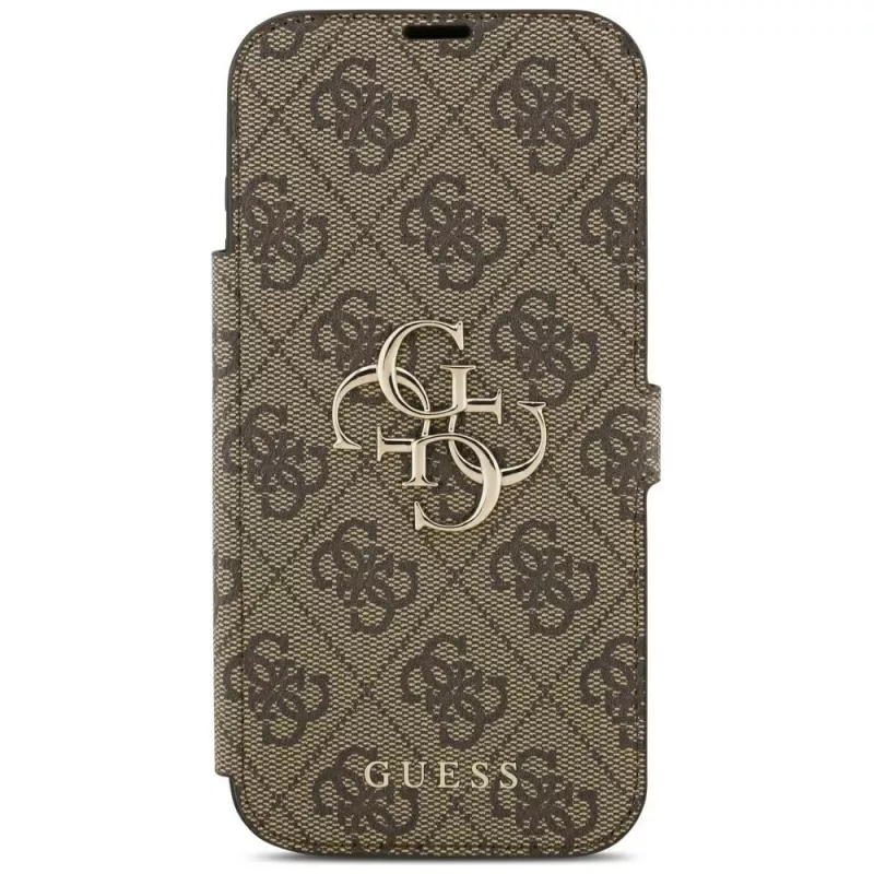 Guess Book 4G Metal Logo custodia a libro per iPhone 18 Pro Max / 17 Pro Max - marrone