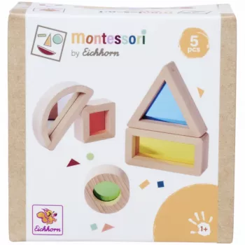 Eichhorn Montessori blocchi finestra, set da 20 pezzi, legno di faggio certificato FSC® 100% con finestre in acrilico colorato, giocattolo educativo per la scoperta di luce e colori per bambini da 12 mesi