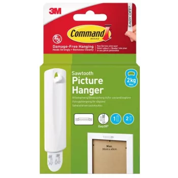 3M Command gancio per quadri con attacco a dente di sega, 1 gancio + 2 strisce, bianco (7100336642)
