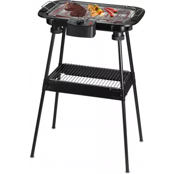 Techwood TBQ-836P Grill elettrico con treppiede, 2000W, griglia cromata 36,5 cm, Nero