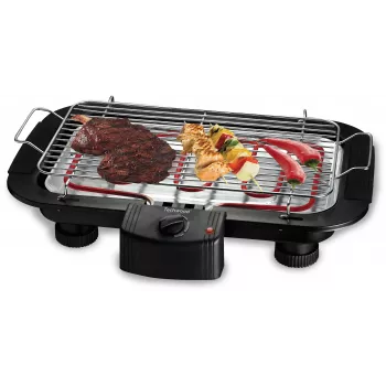 Techwood TBQ-836P Grill elettrico con treppiede, 2000W, griglia cromata 36,5 cm, Nero