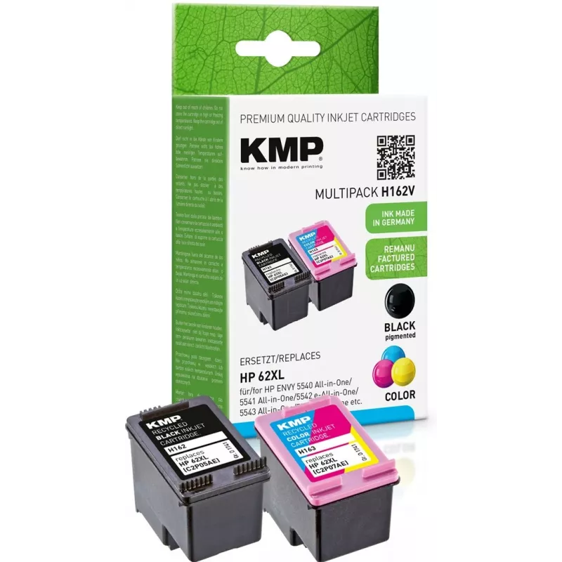 KMP 1741.400500 MultiPack Cartucce d'inchiostro nero e tricolore compatibili con HP 62XL (C2P05AE/C2P07AE) - confezione da 2