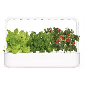 Click & Grow Smart Garden 9 orto da interno per erbe aromatiche e verdure con lampade LED per la crescita, autoirrigazione, 9 capsule di piante, bianco