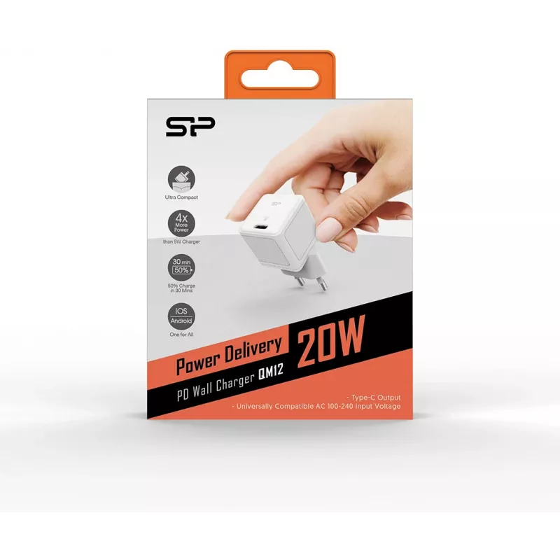 Silicon Power Boost Charger QM12 20W caricabatterie USB-C PD, bianco (SP20WASYQM121PCW)