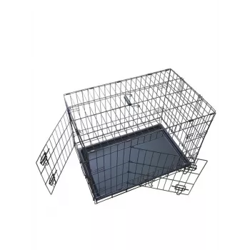 Cuccia pieghevole per cani 76x48x54 cm – filo d'acciaio heavy-duty, doppia porta, vasca rimovibile, nero