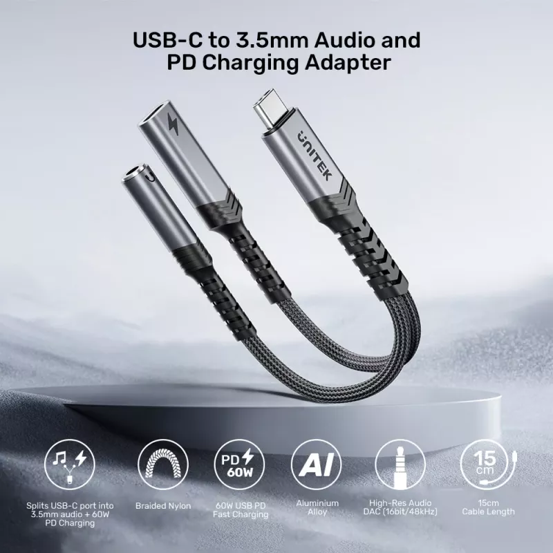 UNITEK Adattatore audio da USB-C a 3,5 mm con PD