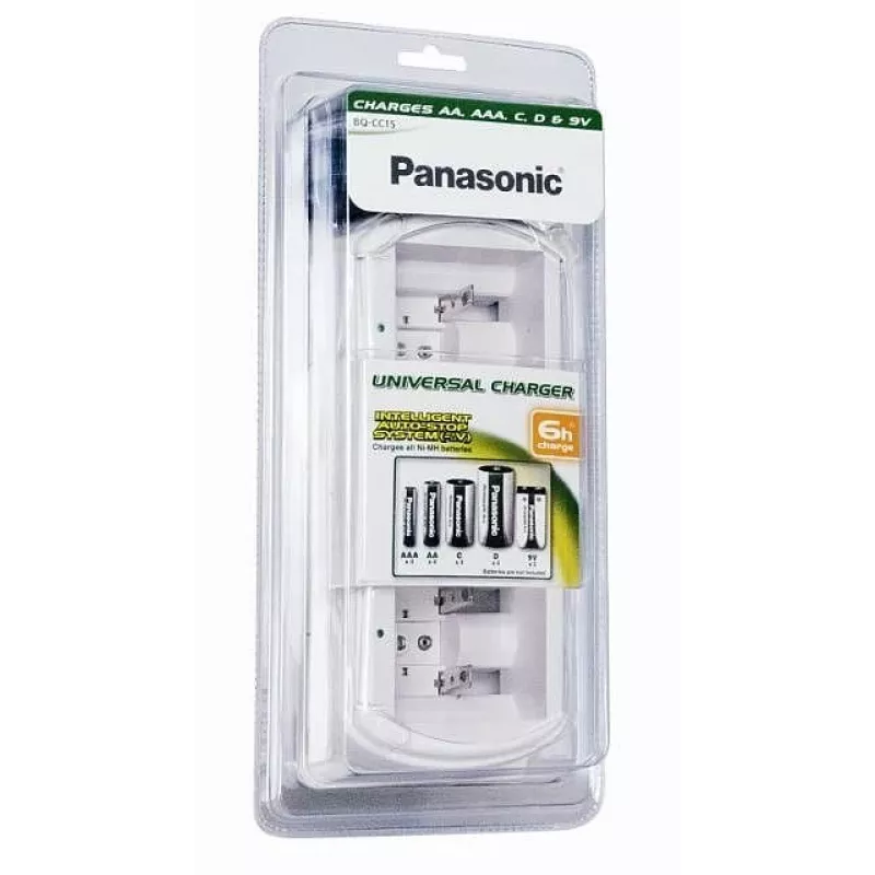 Panasonic BQ-CC15E/1B caricabatterie Smart & Quick Ni-MH per AA e AAA, 4 vani, canali singoli, AC 100-240V