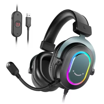 FIFINE H6 AmpliGame cuffie gaming over-ear USB RGB con audio surround 7.1 e microfono rimovibile, nero