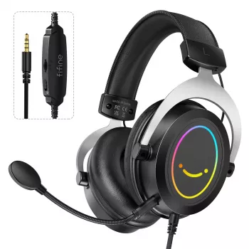 FIFINE H3 AmpliGame cuffie gaming over-ear cablate RGB con microfono rimovibile, driver da 50 mm, USB-A, nero