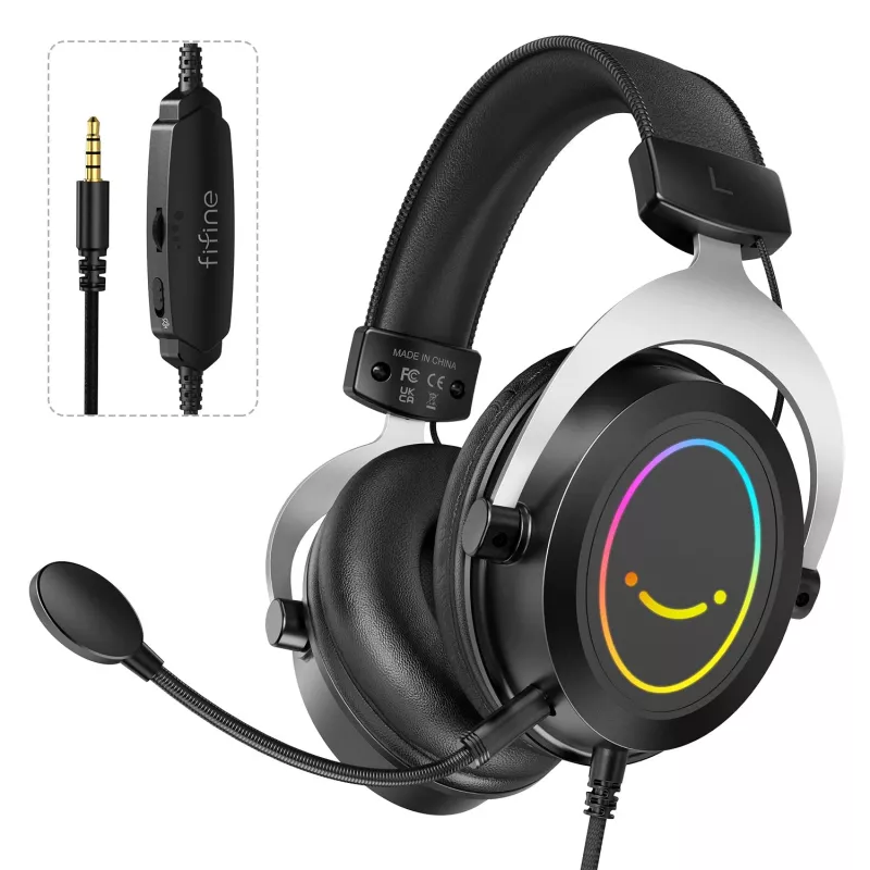 FIFINE H3 AmpliGame cuffie gaming over-ear cablate RGB con microfono rimovibile, driver da 50 mm, USB-A, nero