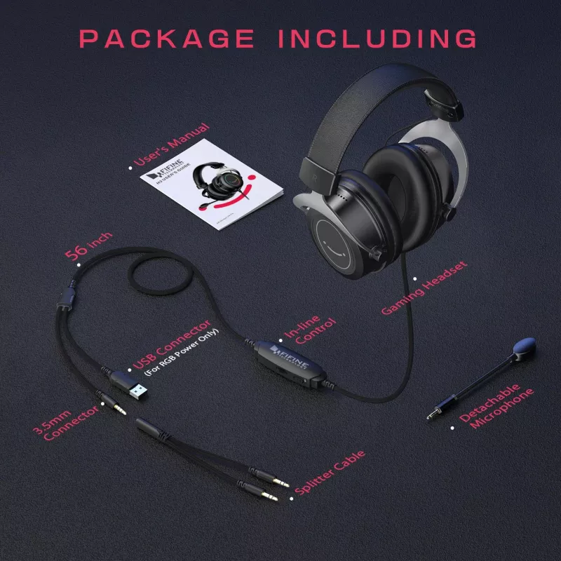 FIFINE H3 AmpliGame cuffie gaming over-ear cablate RGB con microfono rimovibile, driver da 50 mm, USB-A, nero
