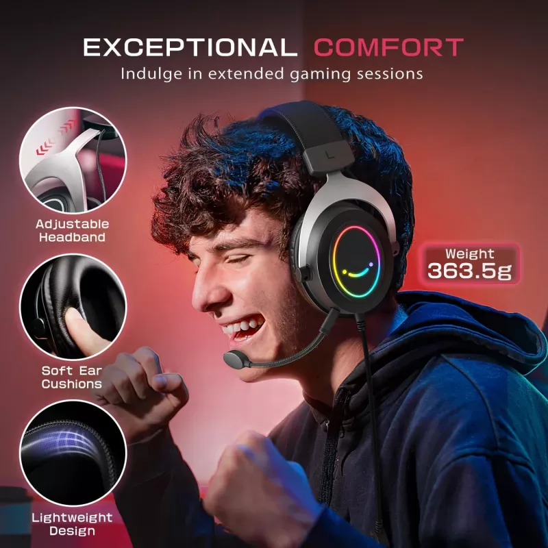 FIFINE H3 AmpliGame cuffie gaming over-ear cablate RGB con microfono rimovibile, driver da 50 mm, USB-A, nero