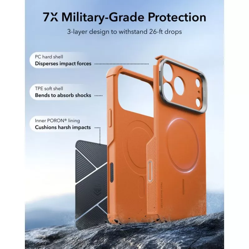 ESR Cyber Tough Kickstand custodia MagSafe per iPhone 17 Pro / 18 Pro - arancione