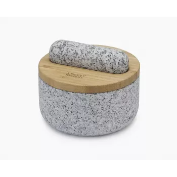Joseph Joseph Dash mortaio e pestello con coperchio in bambù, ceramica, bianco