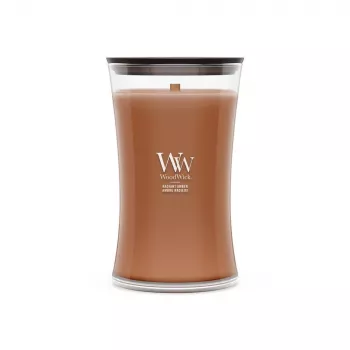WoodWick Radiant Amber 609,5g candela profumata con stoppino in legno, fino a 180 ore di combustione, contenitore in vetro a clessidra