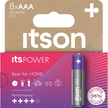 ITSON LR03IPO/8HH batterie alcaline AAA – confezione da 8, 1,5 V, 10 anni di conservabilità, senza mercurio