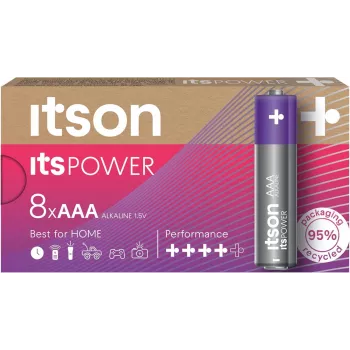 ITSON LR03IPO/8CB batterie alcaline AAA, confezione da 8, 1,5V, lunga durata