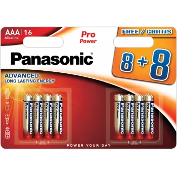 Panasonic Batteries LR03PPG/16BW batterie alcaline AAA 8+8, confezione da 16