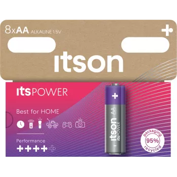 ITSON LR6IPO/8HH batterie alcaline AA, confezione da 8, 1,5 V, lunga durata, senza mercurio