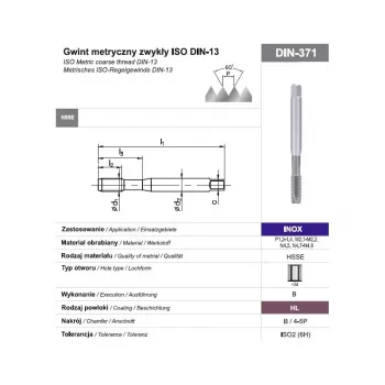 Maschio per filettare a macchina M10 DIN 371B 6H HSSE-PM HL INOX per acciaio inox