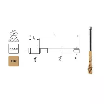 Maschio per filettare a macchina M10x1 DIN 371 C R40 6H HSSE TiN 800X