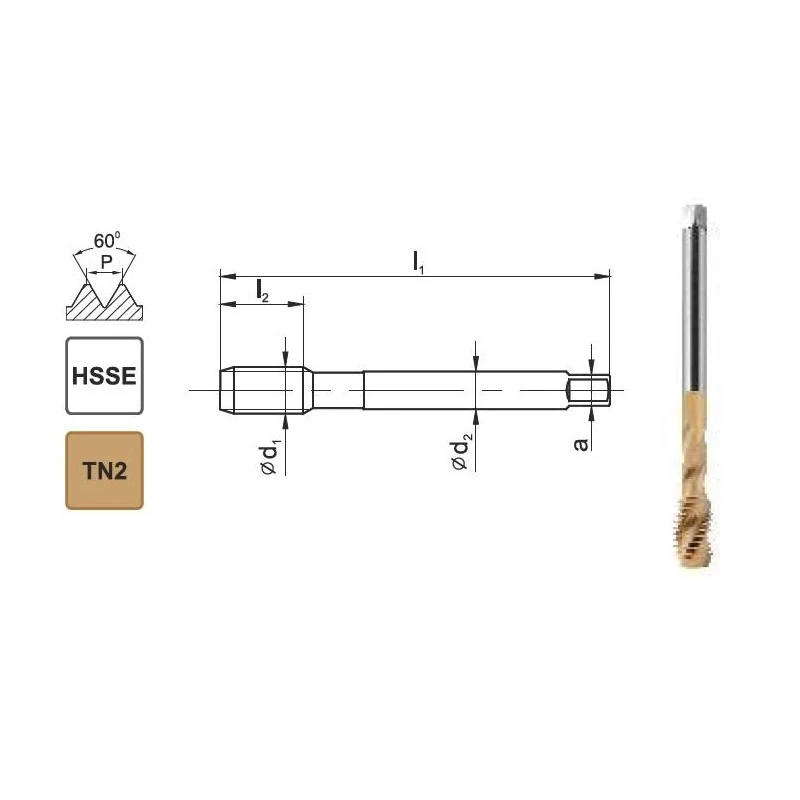 Maschio per filettare a macchina M10x1 DIN 371 C R40 6H HSSE TiN 800X