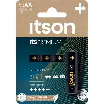 Batteria alcalina AA itson itsPREMIUM, confezione da 4 (LR6IPR/4CP)