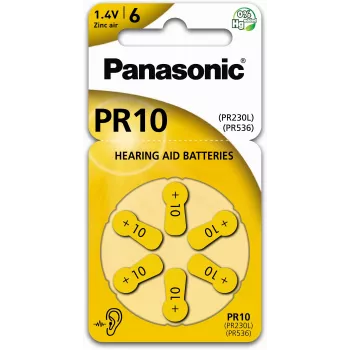 Panasonic Batteries PR-230(10)/6LB batterie zinco-aria per apparecchi acustici taglia 10, 1,45V, 100mAh, confezione da 6