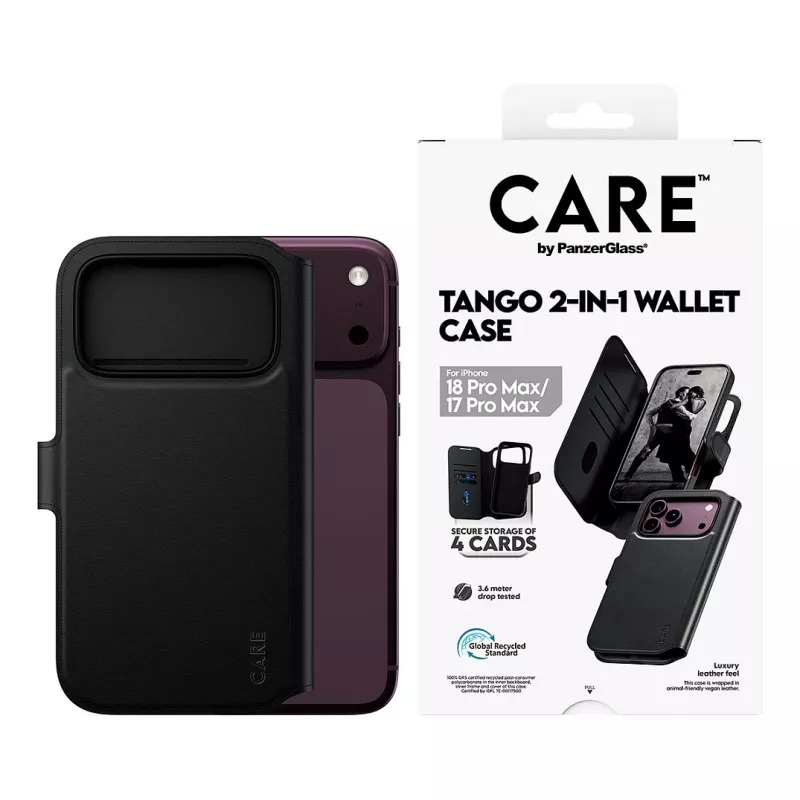 CARE by PanzerGlass Tango Flip Case per Apple iPhone 17 Pro Max - compatibile MagSafe - pelle vegana - nero
