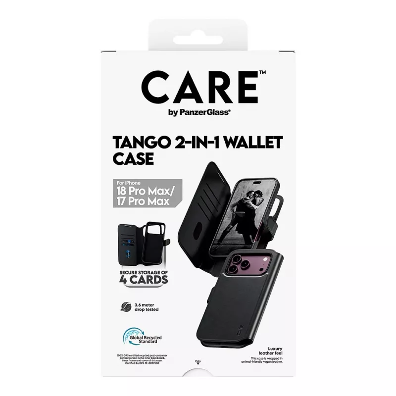 CARE by PanzerGlass Tango Flip Case per Apple iPhone 17 Pro Max - compatibile MagSafe - pelle vegana - nero