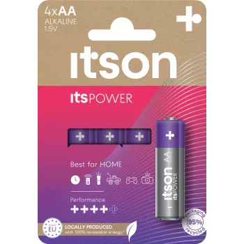 ITSON LR6IPO/4CP batterie alcaline AA, confezione da 4, 1,5V, lunga conservabilità