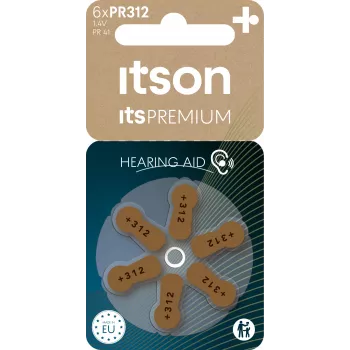 ITSON PR312(41)IT/6RM batterie zinco-aria per apparecchi acustici misura 312 (linguetta marrone) – confezione da 6