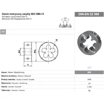 NO NAME FANAR DIE M16 LEFT THREAD Filiera per filettatura tonda, HSS, DIN 223, 6g, metrica M16 x 2,0 mm, sinistra