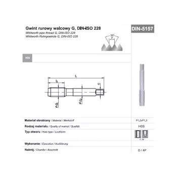 Maschio per filettatura a mano HSS G 1/2 DIN 5157D per filettatura per tubi