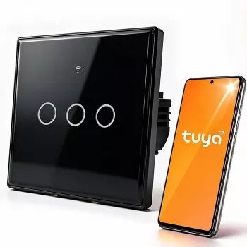 Qoltec 52713 interruttore luce smart touch 3 vie Wi-Fi timer Tuya Smart Life vetro temperato nero