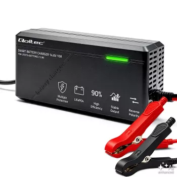 Qoltec 52670 Caricabatterie per batterie LiFePO4 12V 10A ricarica intelligente con indicatori LED