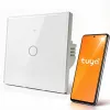 Qoltec 52715 Interruttore luce smart Wi-Fi touch, 1 canale, vetro temperato, bianco, Tuya/Smart Life, timer, controllo vocale