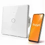 Qoltec 52715 Interruttore luce smart Wi-Fi touch, 1 canale, vetro temperato, bianco, Tuya/Smart Life, timer, controllo vocale