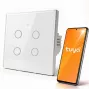 Qoltec 52718 Interruttore luce smart touch Wi-Fi a 4 canali con timer, Tuya/Smart Life, vetro temperato, bianco