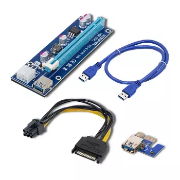 Qoltec Riser PCI-E ver. 007C Extender USB 3.0 PCIe x1 su x16 con cavo 60cm, 4 condensatori solidi, alimentazione 6-Pin/SATA/Molex, indicatore LED