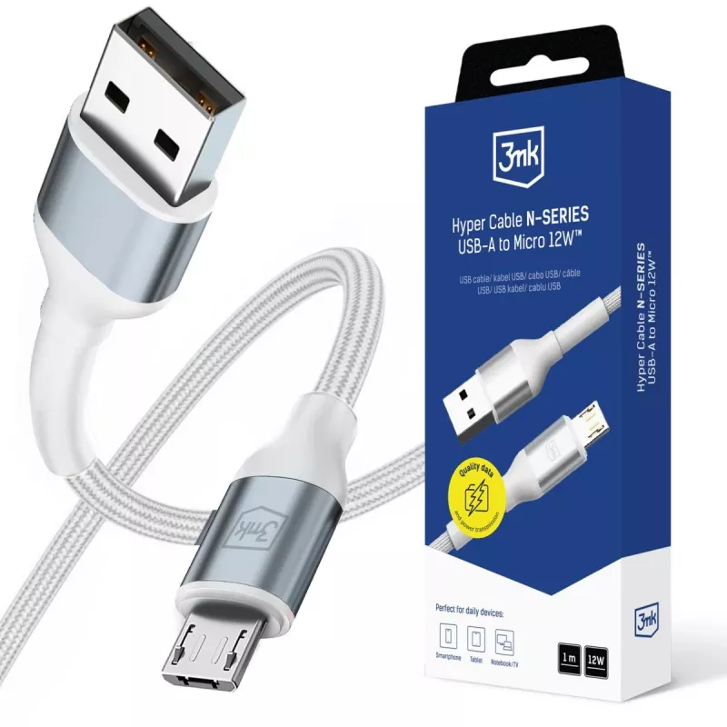 3mk Hyper Cable N-SERIES USB-A a Micro 1m 5V/2,4A 12W bianco